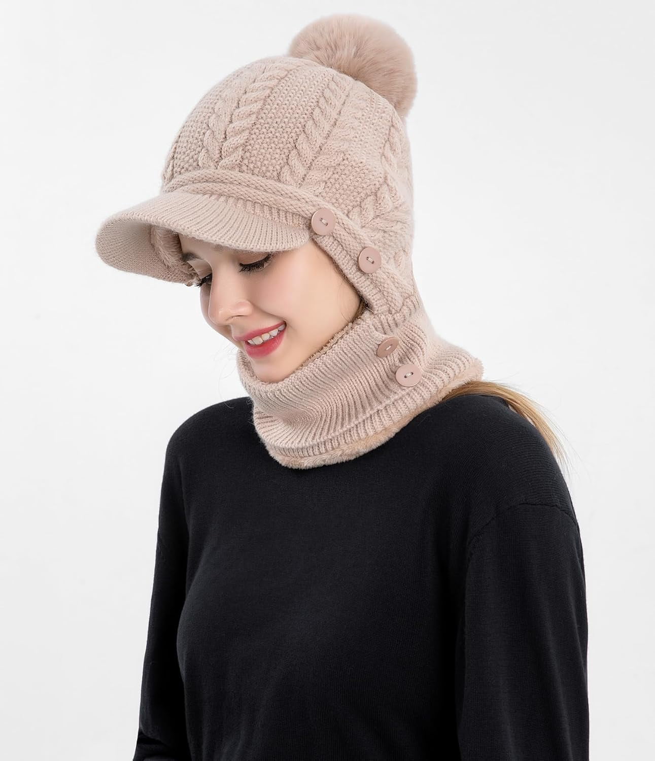 Zhengup Women Winter One Piece Beanie Hat Slouchy Fleece Balaclavas Face Mask Neck Scarf Set Earmuff Ski Snow Knit Hats