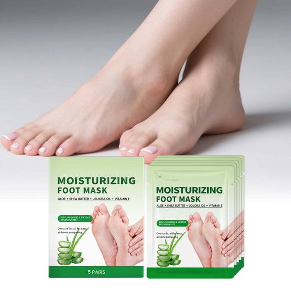 Pack of 5 Softening Foot Mask Socks, Moisturising Anti-Callus Socks with Aloe, Shea Butter, Jojoba Oil & Vitamin E, Foot Mask for Soft & Dry Feet