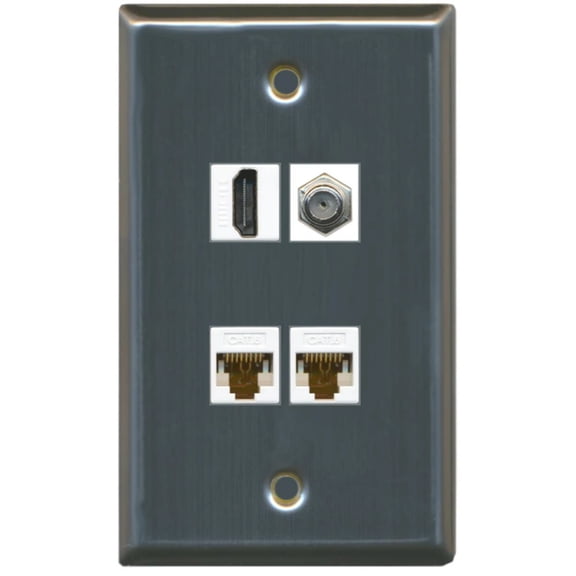 Ultra Spec Cables 1 Port HDMI Coax 2 Cat6 Ethernet Wall Plate Stainless Steel