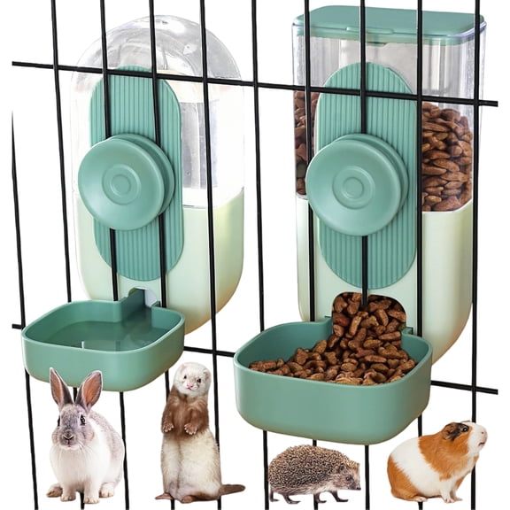 WuPing 35 oz Hanging Automatic Pet Feeder Food and Water Dispenser,  Rabbit Water Bottle (Cage Grid Spacing Over 1.2'')