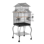55'' Triple Roof Top Bird Cage, Large Medium Parrot Bird Cage for Cockatiel, Conure, Green Cheek, Parakeet Caique with Removable Stand, Black