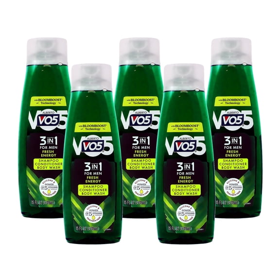 Alberto Vo5 Men 3-In-1 Shampoo Conditioner Body Wash Fresh Energy Scent 15 Fl. Oz. Pack of 5