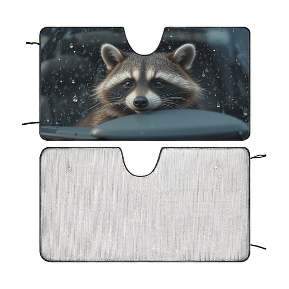 Funny Raccoon Car Windshield Sunshade Folding Front Window Car Sun Shade Windshield Rays Sun Shade Visor Protector for Car Sedan Truck SUV Accessories 51"x28"