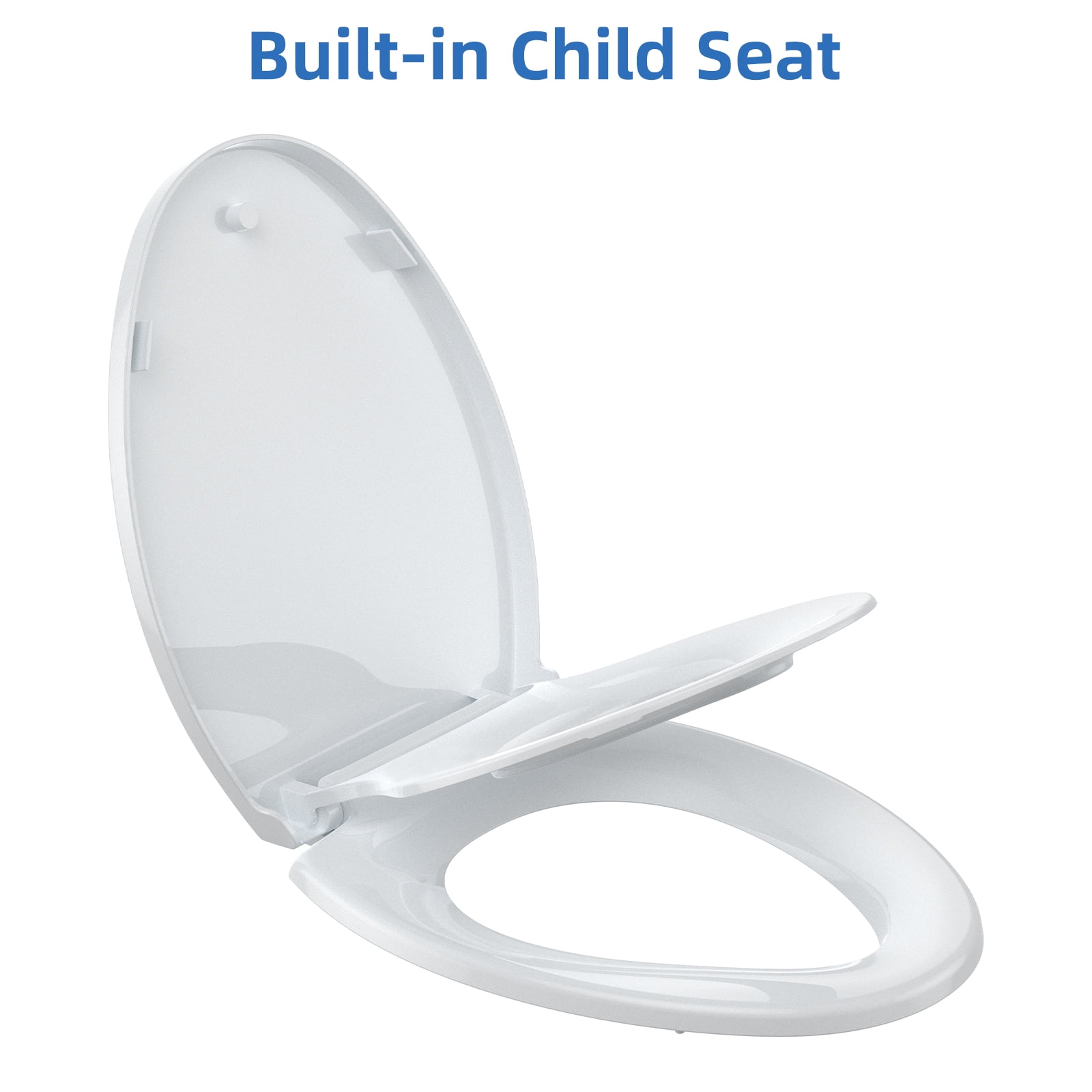 DSstyles Soft Close Toilet Seat – Elongated 19" White, Built-in Toddler Potty, Quick Release, Quiet & Durable, Fits Adults & Kids, Full Flat Design, All White Cover