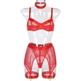 thumbnail image 4 of Conjunto de lencería transparente calada para mujer, ideal para San Valentín o una despedida de soltera. Rojo L, 4 of 9