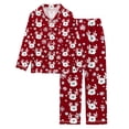 thumbnail image 4 of FUNDUFI Women's Pajama Sets Christmas Printed Button Up Long Sleeve Shirts + Stretchy Loose Fit Pants 2Pcs Sleepwear Outfits Comfy Ladys Sleeping Clothes, 4 of 5