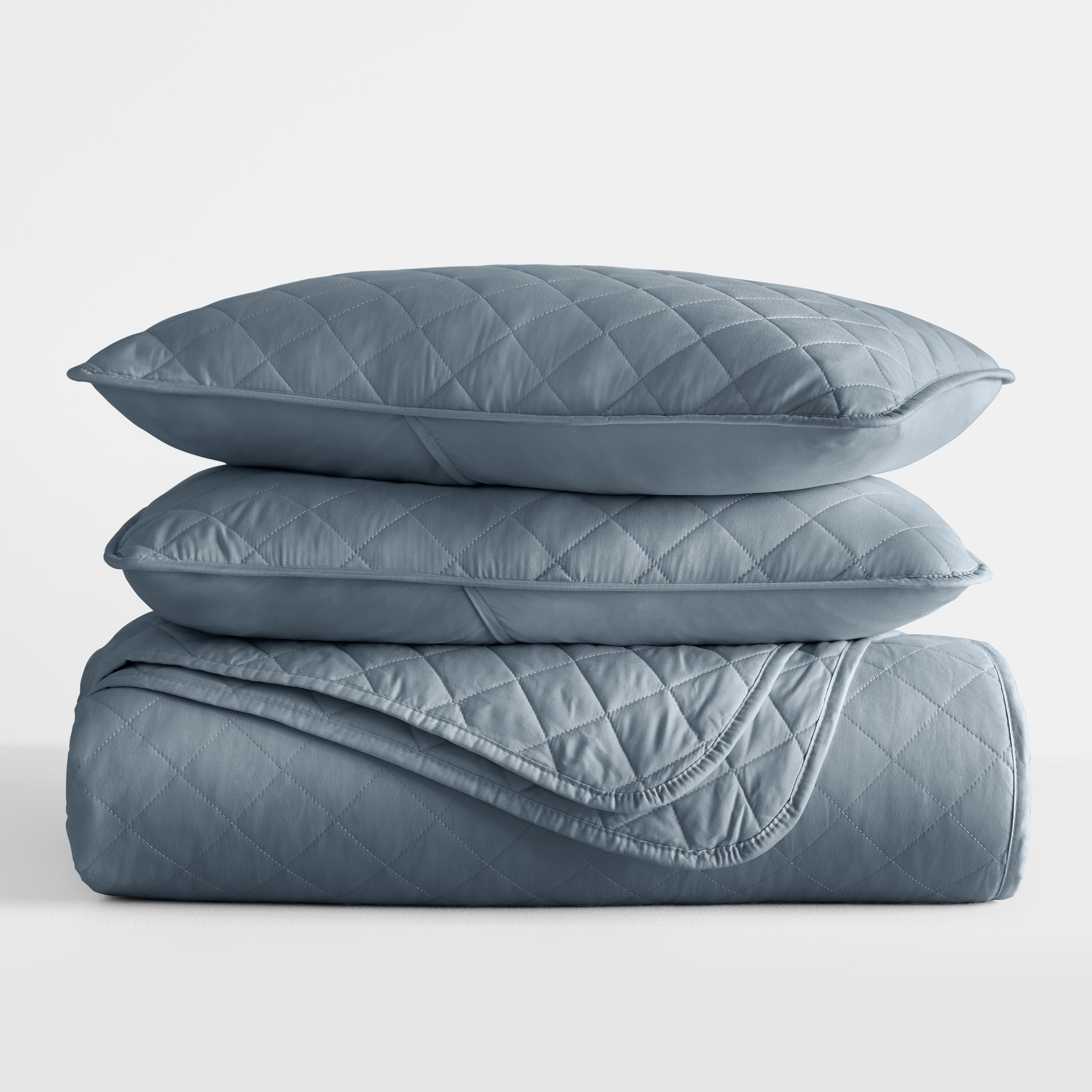 Noble Linens 3-Piece Dusk Blue Diamond Quilt Set, Full/Queen