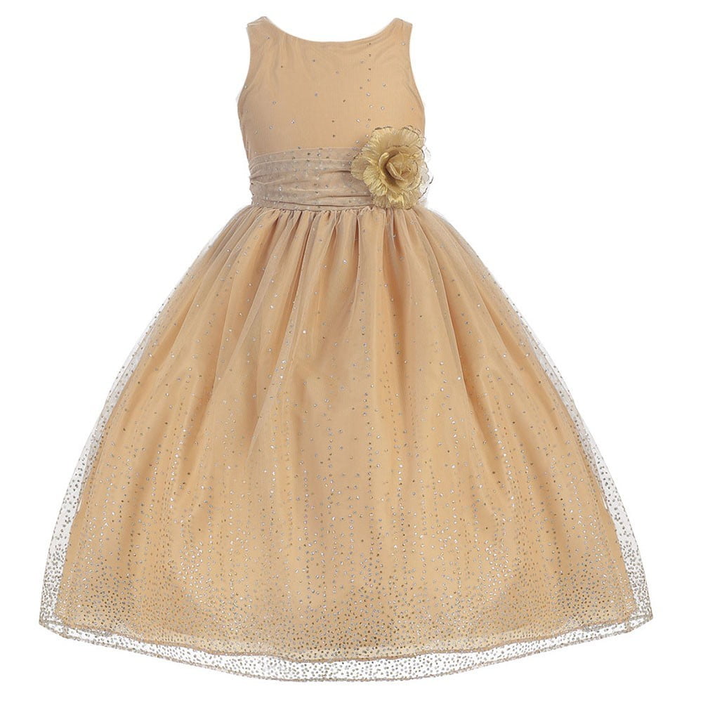 Sophias Style Little Girls Gold Organza Glitter Flower Girl Dress 2T