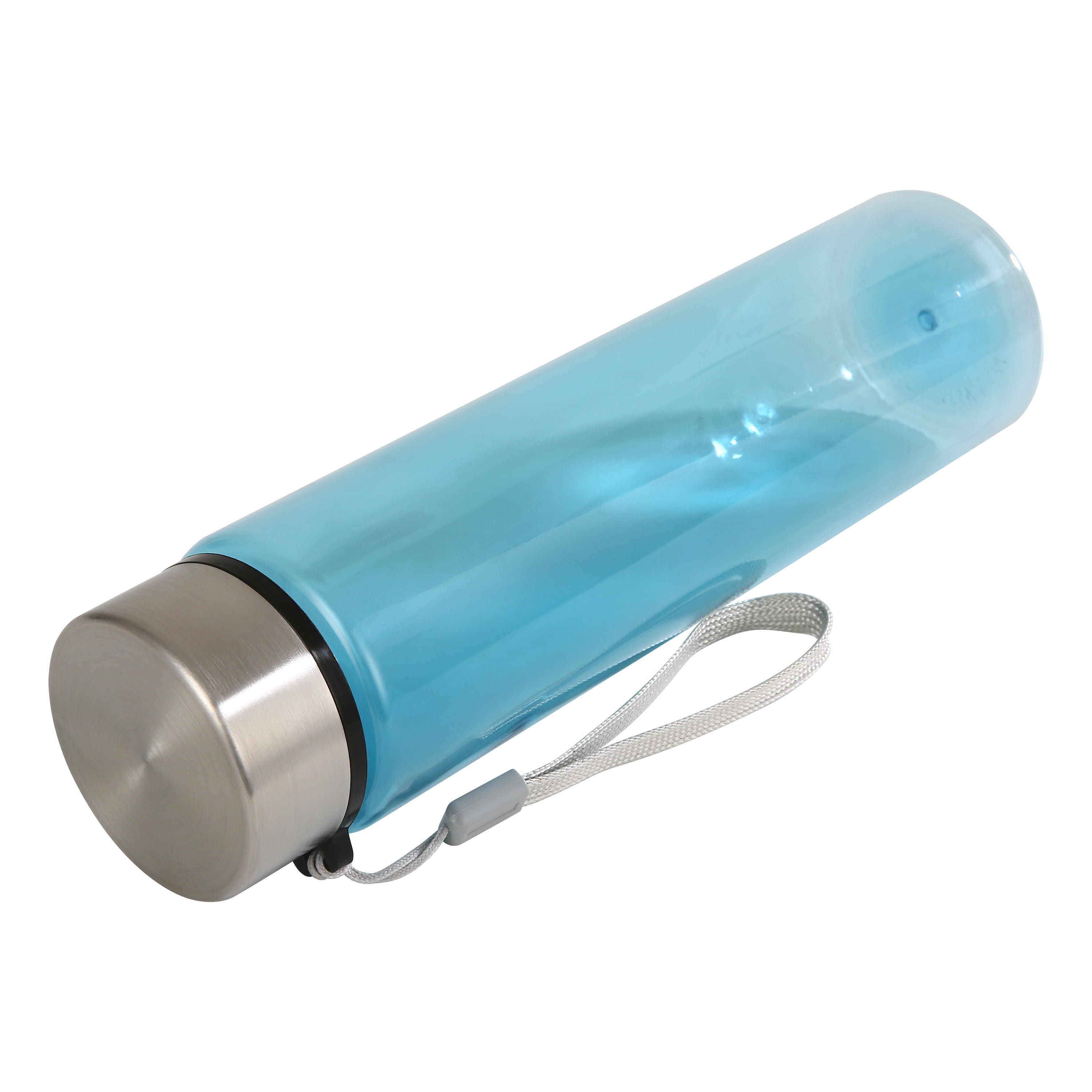 Mainstays 18oz Plastic Blue Water Bottle Stainless Steel Screw Cap Lid with Strap