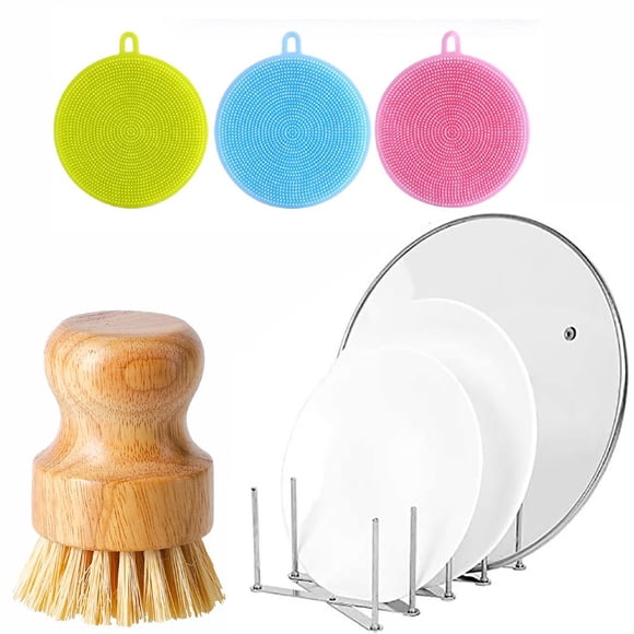 5Pcs Pot Lid Organizers Dish Rack to Store Houseware Dish Scrub Brush Silicone Dish Sponges Kitchen Scrubber Kitchen Tool