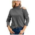 thumbnail image 2 of Womens Turtleneck Sweater Sexy One Shoulder Tops Casual Knit Long Sleeve Shirts Cut Out Pullover Going Out Outfits Dark Gray XL, 2 of 4