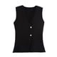 thumbnail image 1 of Chaleco corto de punto FindThy para mujer, cuello en V, con botones, negro, 1 of 5