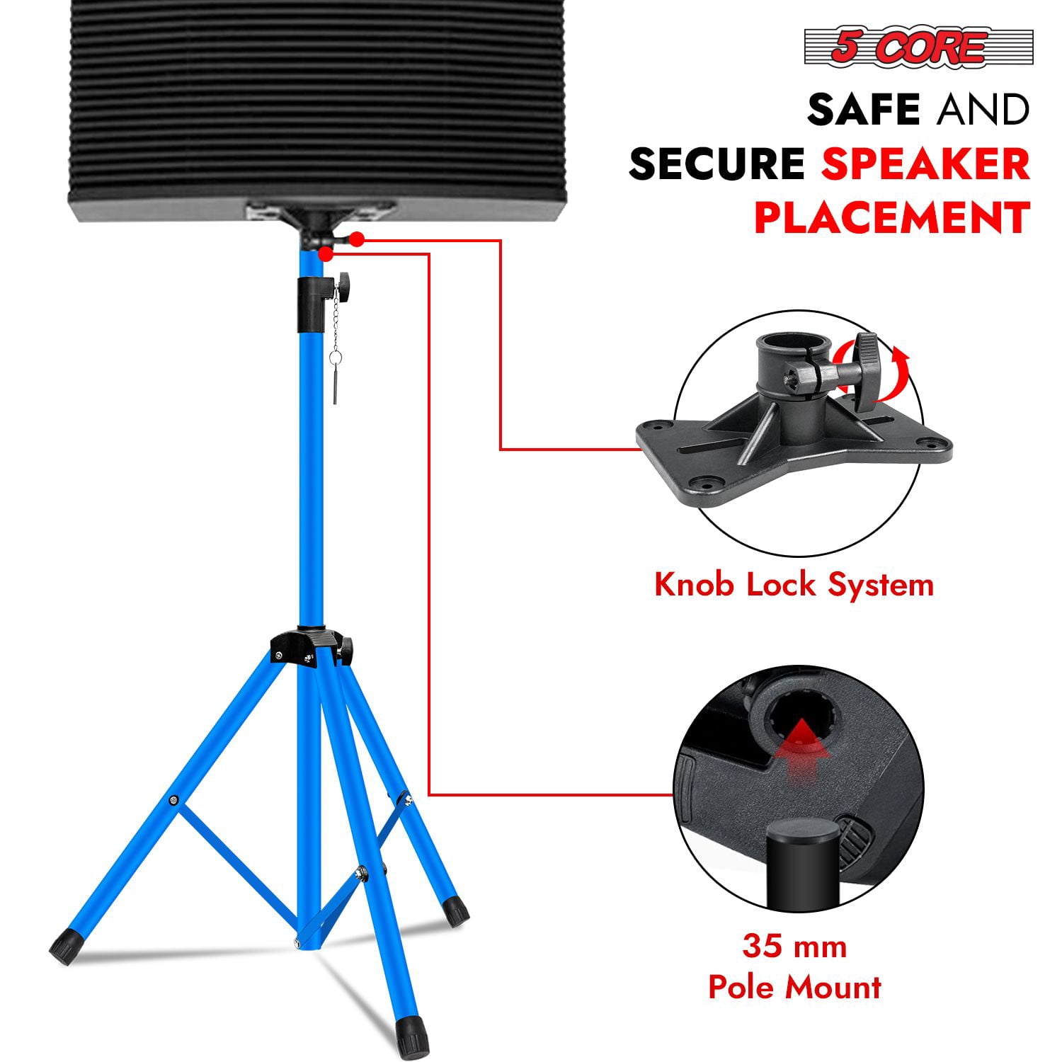 Speaker Stand 2Pcs Tripod Floor Tall Adjustable Up to 72 Inch DJ Studio Monitor Stands Pole Mount