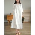 thumbnail image 2 of 2022 Summer New Women's Cotton and Linen Dress Loose Stitching Solid Color Cotton and Linen V-neck Five-point Sleeve Mid-lengthL Gao Jinjia LED, 2 of 2