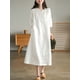 thumbnail image 2 of 2022 Summer New Women's Cotton and Linen Dress Loose Stitching Solid Color Cotton and Linen V-neck Five-point Sleeve Mid-length2XL Gao Jinjia LED, 2 of 2
