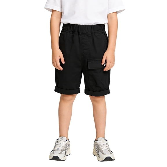 Boys Knee‑Length Cargo Shorts, Elastic Waist Pocket Roll‑Up Hem Casual Summer Shorts for Kids 2‑12 Years Old