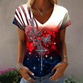 thumbnail image 2 of MEICHEN Women's V Neck Butterfly & Rose Print T Shirt Patriotic Glitter Graphic Casual Top, 2 of 4