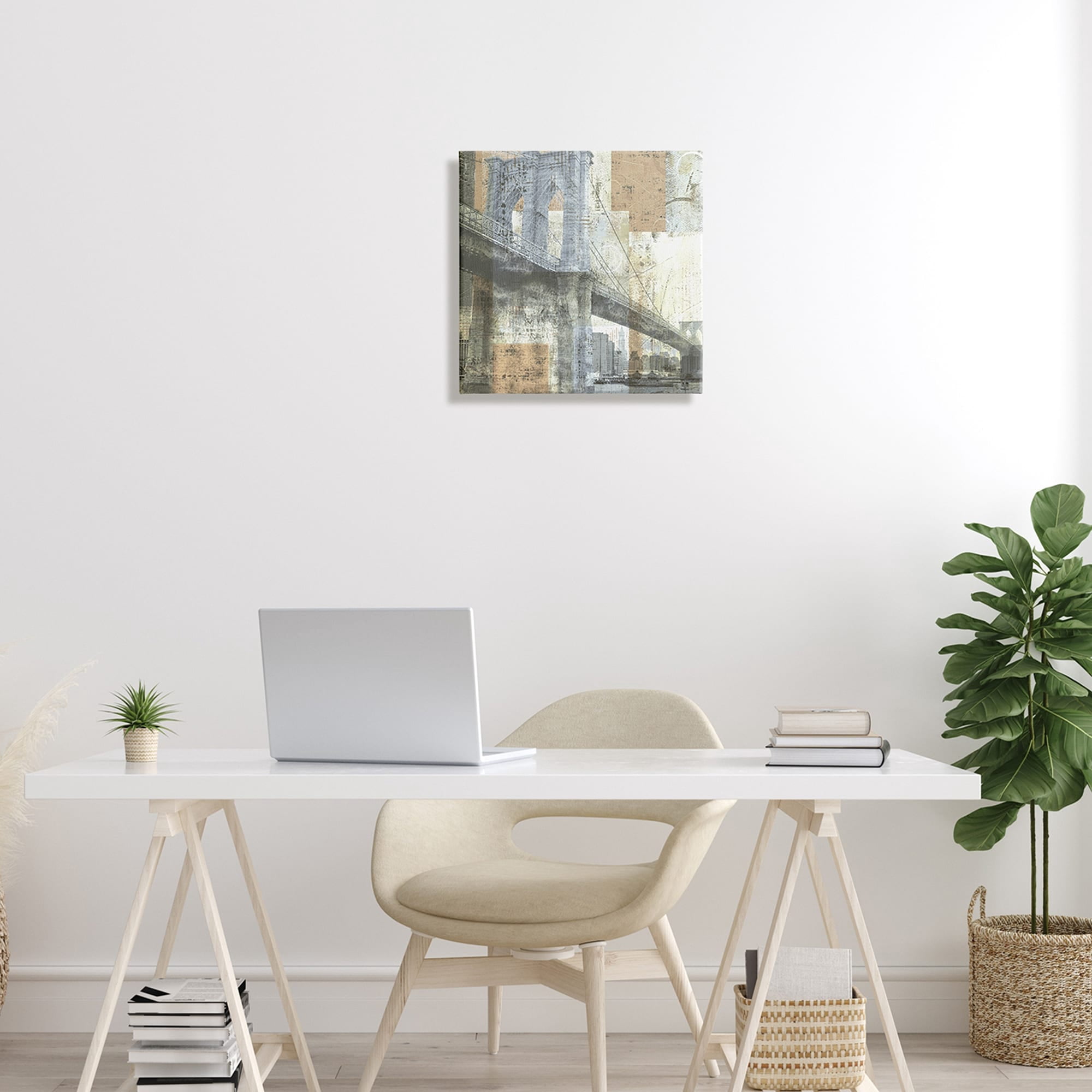 Stupell Industries Abstract Collaged Cityscape Arched Bridge Water Boats, 24 x 24, Design by Katrina Craven