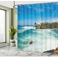 thumbnail image 5 of Ambesonne Lighthouse Shower Curtain, Palms Beach Seaside, 69"Wx84"L, Blue White Green, 5 of 5