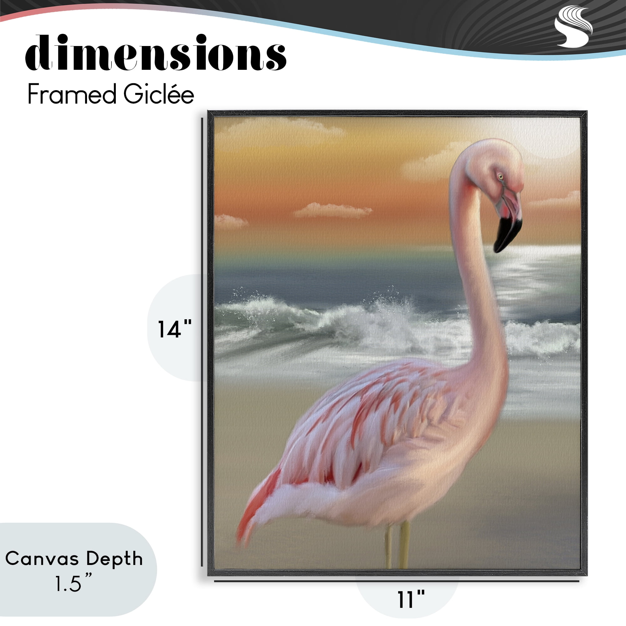 Stupell Industries Coastal Beach Flamingo Black Framed Giclee Art, design by Matthew Piotrowicz
