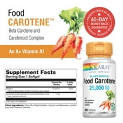 Solaray Food Carotene, Vitamin A as Beta Carotene 25000IU | Carotenoids for Healthy Skin & Eyes, Antioxidant Activity & Immune System Support | 100ct
