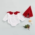 thumbnail image 3 of MesaSe 2Pcs Baby Girls Boys Fall Outfits Splicing Color Flower Collar Long-Sleeves Rompers Santa Hat White 6-9 Months, 3 of 7