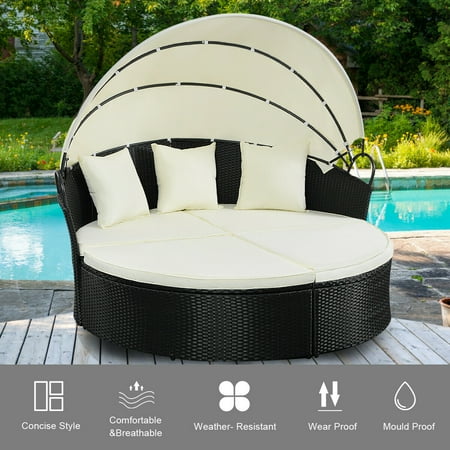 Costway Round Retractable Canopy Daybed Wicker Rattan Patio Sofa Furniture Canada Costway Round Retractable Canopy Daybed, Round Outdoor Daybed Canada