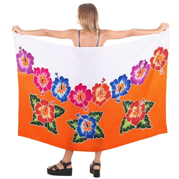 HAPPY BAY Women's Beach Wrap Bikini Swimwear Swim Cover up Skirt Bathing suit Summer Wraps Beachwear Sarong Coverups Swimsuits for Women One Size White Apricot, Floral