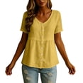 thumbnail image 5 of Linen Shirts for Women Summer Empire Waist Cotton Button Peplum Blouse Casual Plus Size Lightweight Gauze Tunic Tops,Yellow,XL, 5 of 8