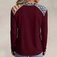 thumbnail image 5 of KDDYLITQ Independence Day Freedom Shirts for Women 4th July American Flag Crew Neck Tops July 4th Red White and Blue Vintage T-Shirts Printed Fashion 3/4 Sleeve Blouses Wine XL, 5 of 5