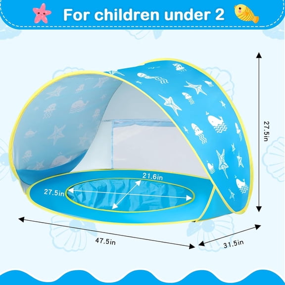 Baby Beach Tent Ocean Pop Up Portable Shade Pool UPF50   Protection Sun Shelter for Infant with Easy Set Up Canopy