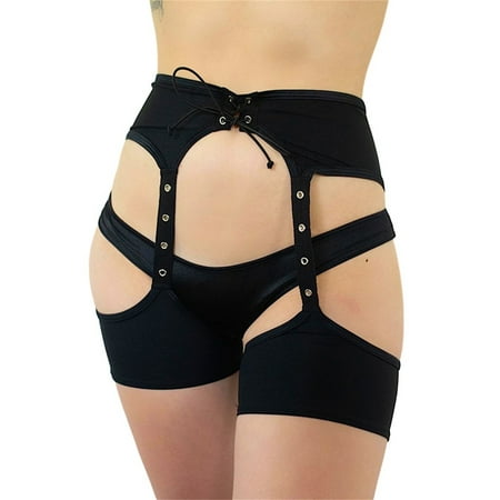 

wdehow Womens Garter Belt Patchwork Hollow-Out Tie-Up Open Crotch Garter Sexy Lingerie High Thigh Bands