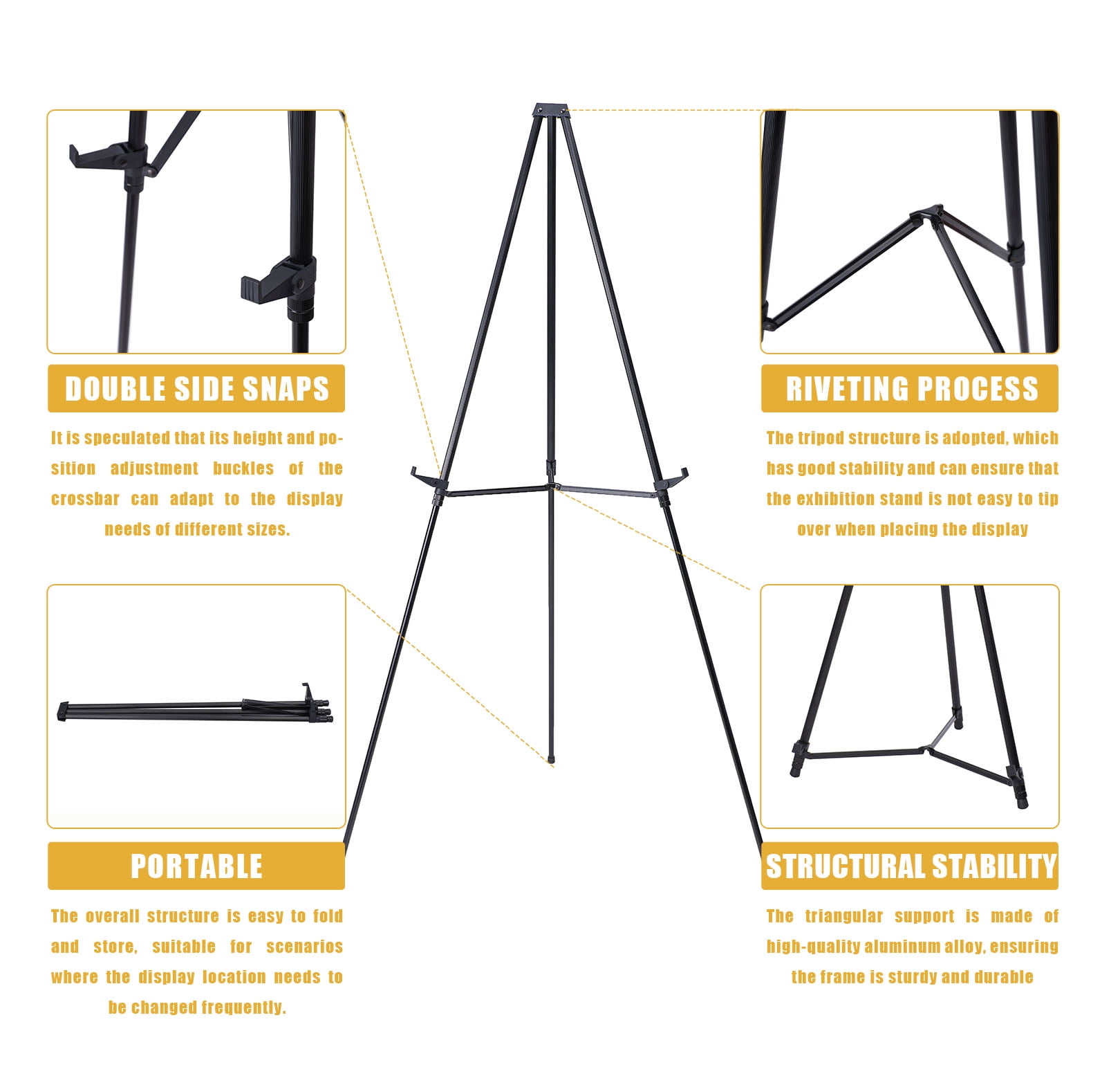 MXG Portable Aluminum Tabletop & Floor Display Easel Stand for Painting & Display 33-64 Inch Height Adjustable with Locking Knobs,Black