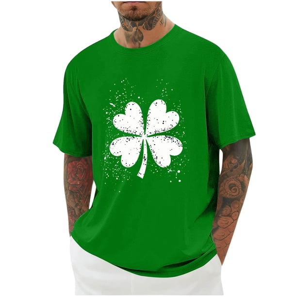 Blusas y camisas de manga corta con cuello redondo para hombre. Blusa de poliéster con hombros caídos y cuello redondo con estampado del Día de San Patricio.