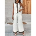 thumbnail image 5 of Womens 2 Piece Outfits Linen Sets Sleeveless Button Vest Wide Leg Pants Matching Lounge Set White S, 5 of 7