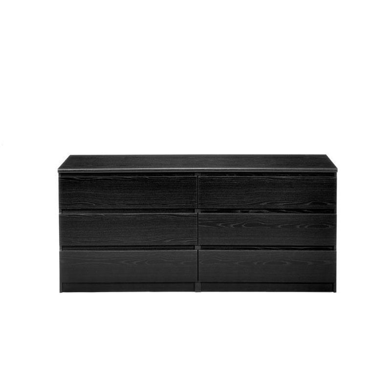 Pemberly Row Modern 6 Drawer Double Bedroom Dresser in Black Woodgrain ...