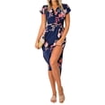 thumbnail image 4 of Vestido largo con estampado floral Vestido de fiesta dividido de cintura alta con cuello en V sexy, Azul oscuro, S sidaley AP001373-11, 4 of 7