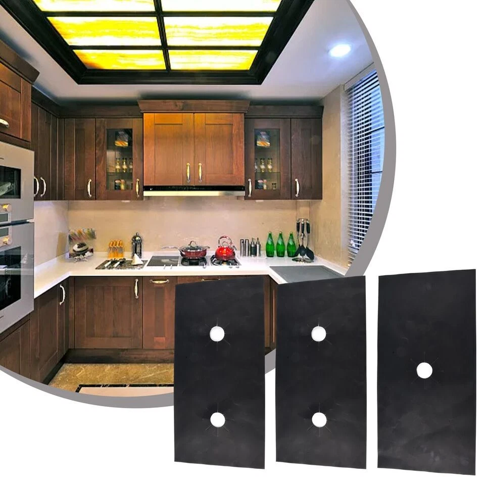 3Pcs Kitchen Gas Range Stove Top Burner Cover Protector Reusable Non-Stick Liner