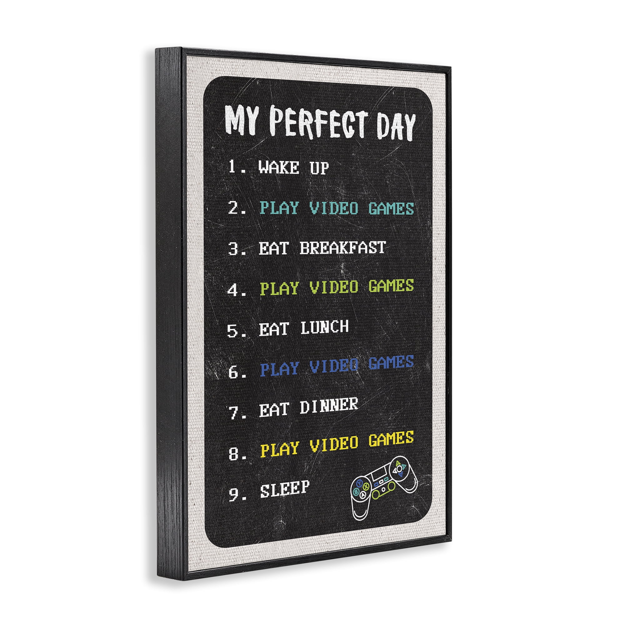 Stupell Industries Perfect Day Gamer Life Typography Painting Black Framed Art Print Wall Art, 16 x 24