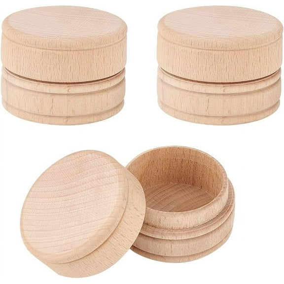3 Pcs Mini Round Wooden Box 2x1.4 inch Small Wooden Ring Box BurlyWood Ring Jewelry Earring Trinket Box for DIY Names Date Wood Storage Container Case for Proposal Wedding Ring Storage DIY