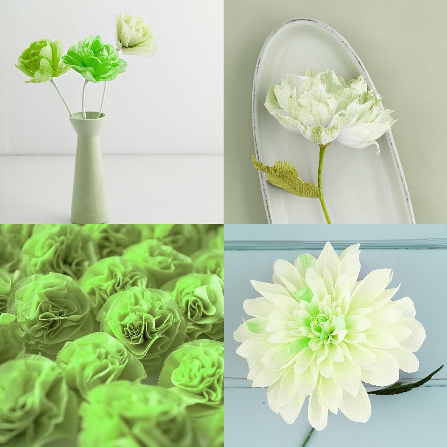 8 Rolls Crepe Paper Streamers 25 x 250cm 4 Colors Party Streamers Green Theme Crepe Paper Roll Decorative Craft Streamer for Gift Wrapping Paper Crafts Room Wall Decoration