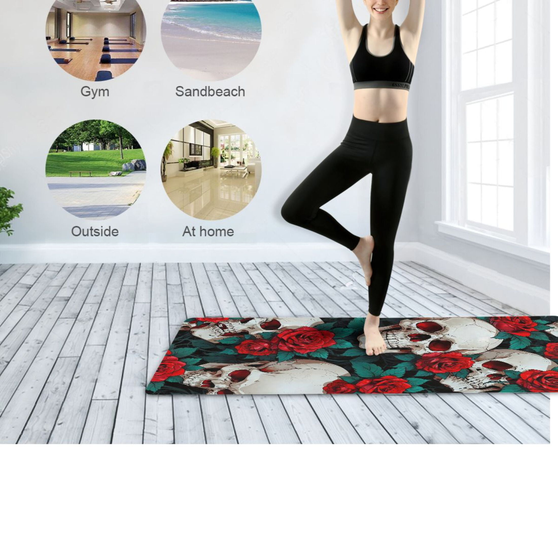 BZSMCE Yoga Mat Women Fitness Mat Floral Skulls Pattern