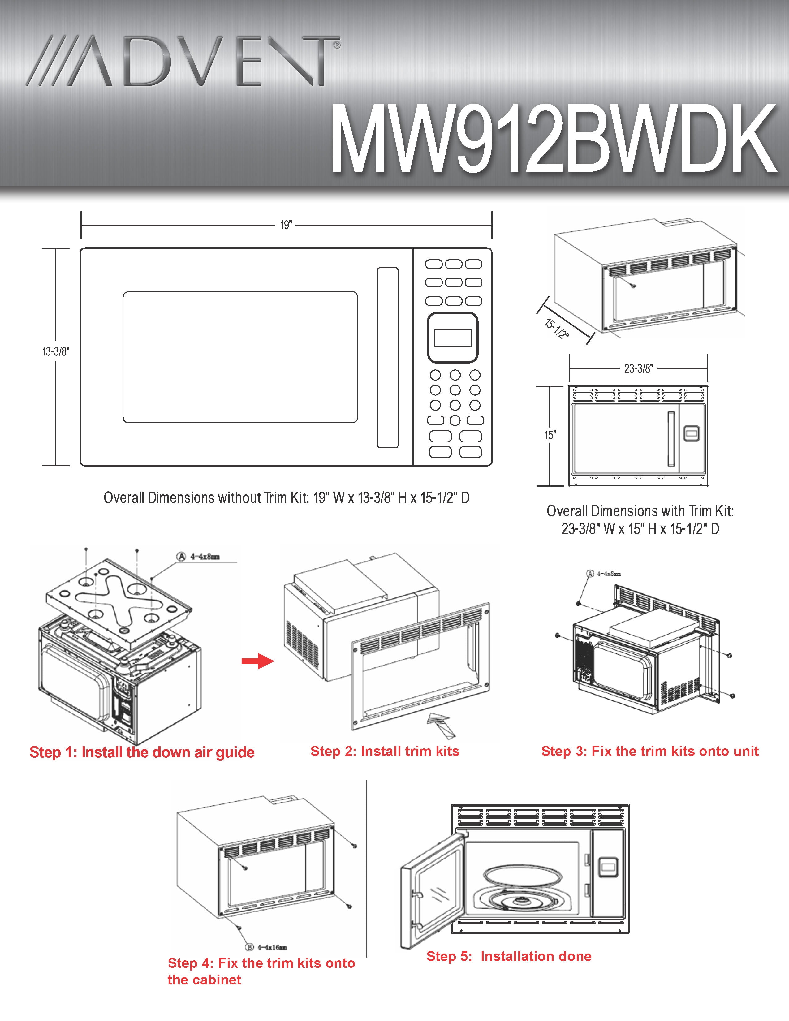 Advent Mw912bwdk Black Built In Microwave Oven With Wide Trim Kit Specially For Rv Recreational Vehicle Trailer Camper Boat Yacht Motor Home 0 9 Cu Ft Capacity 900 Watts Cooking Black Built In Microwave Oven With