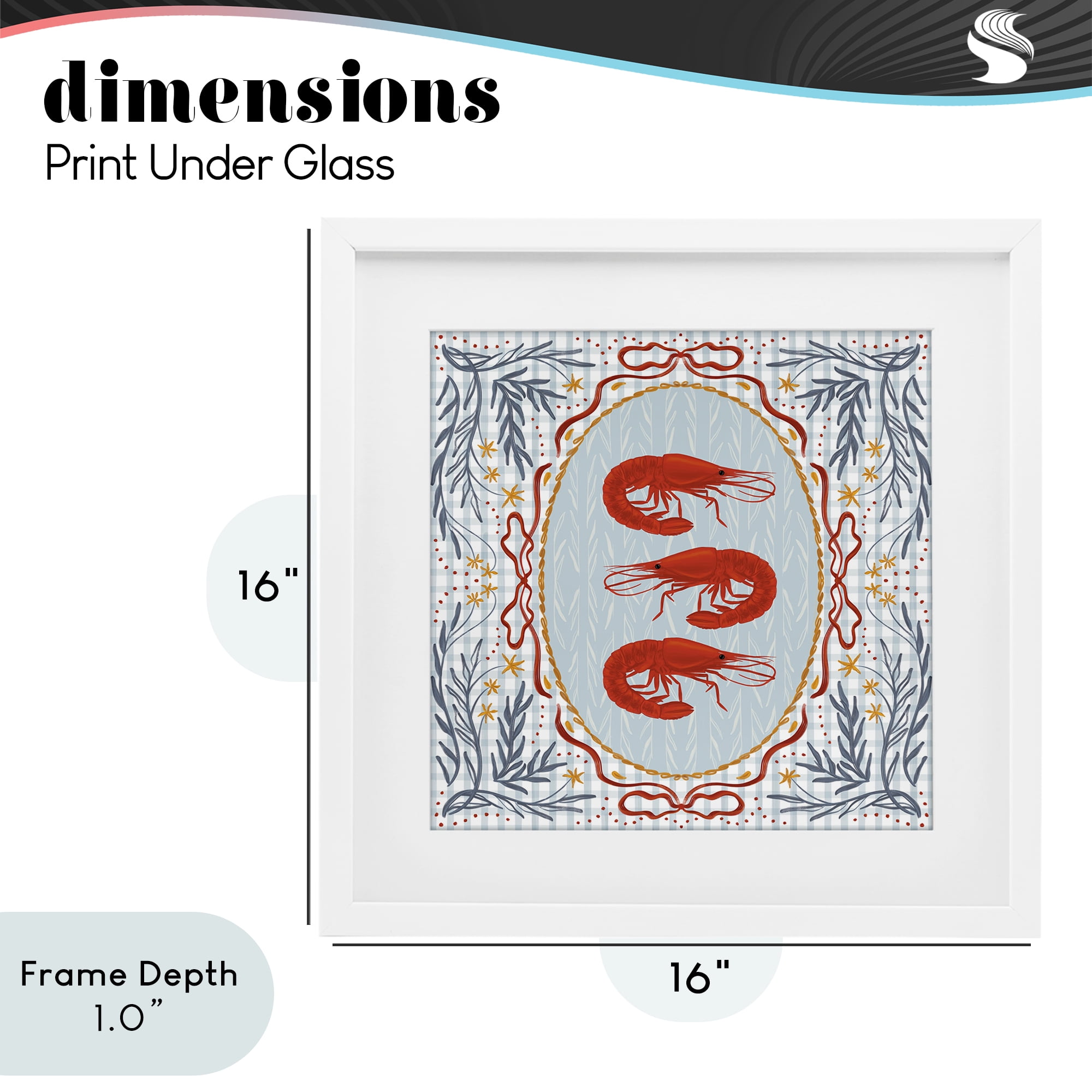 Stupell Industries Prawn Trio on Blue Gingham White Framed Print Under Glass, design by Vero Illustrates