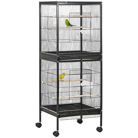 55 Inch Large Rolling Bird Aviary Cage, Multi‑Door Metal Bird Cage with Wheels, Perches & Feeder Bowls for Canary, Finch, Conure Indoor Use
