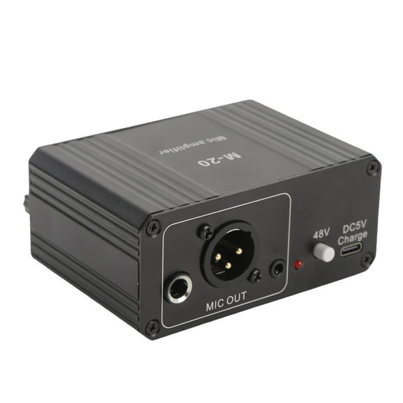 Preamp Microphone Preamp 48V XLR Output High Gain Low Noise Black Metal Housing Dynamic and Condenser Mic Preamp