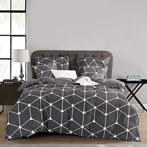 Ruikasi 3 Pc Duvet Cover Set Dark Grey Geometric Pattern Printed With Zipper Closure Corner Ties Non Iron Super Soft Microfiber Bedding Sets King Size Com Dark Grey Duvet Cover Geometric Pattern, Dark Grey Bedding Super King
