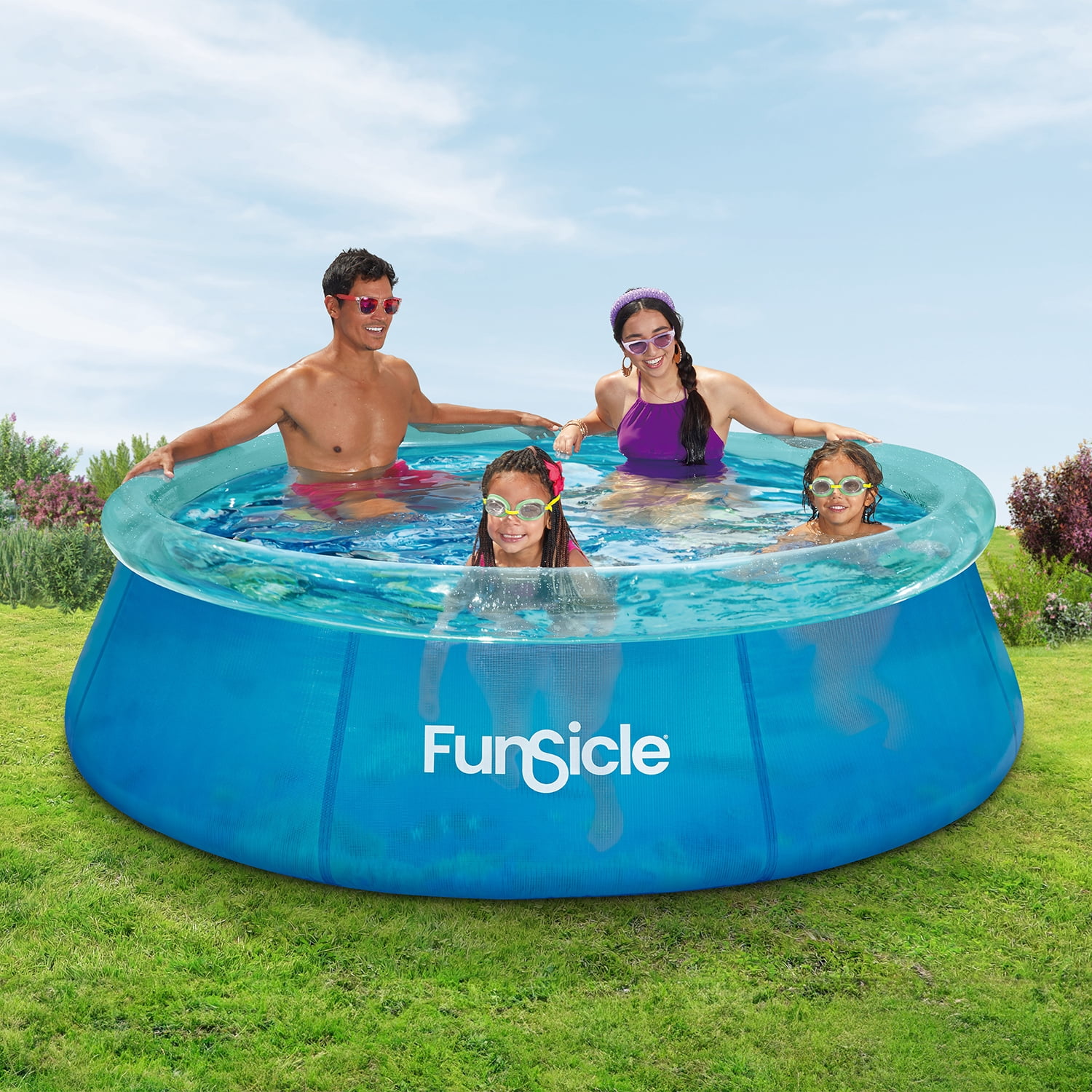 Funsicle 3D Fun QuickSet Above Ground Swimming Pool – with 2 Pairs of Goggles, 8' x 30", Round, Transparent