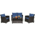 thumbnail image 3 of Costway 4 PCS Patio Rattan Furniture Set Glass Table Shelf Sofa Cushion Navy, 3 of 10