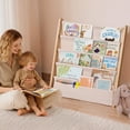 thumbnail image 3 of Kids Bookshelf, Caveen 4 Tier Wooden Kids Bookcase, Canvas  Bookshelf for Kids for Playroom, Bedroom, Beige, 3 of 8
